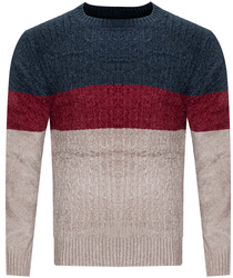 SWETER MĘSKI - S8663 GRANAT-BORDO-BEŻ