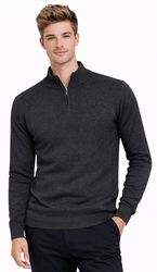 MUST PARKOUR - SWETER MĘSKI Z PÓŁGOLFEM - S8205 CIEMNOSZARY